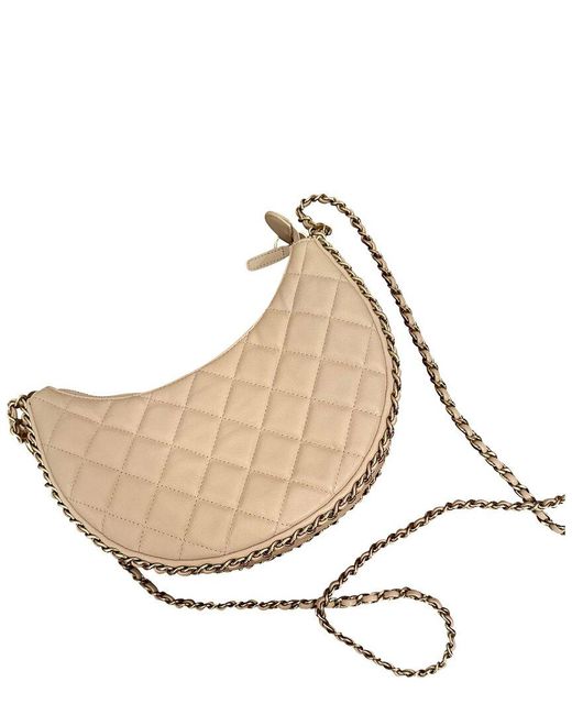 Chanel Gray Beige Leather Moon Small Hobo Bag (authentic Pre-loved)