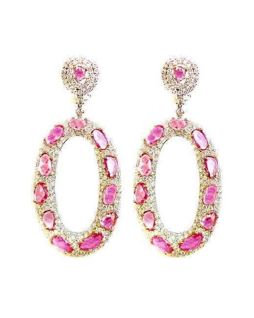 Diana M Pink Fine Jewelry 18k 23.47 Ct. Tw. Diamond & Sapphire Earrings