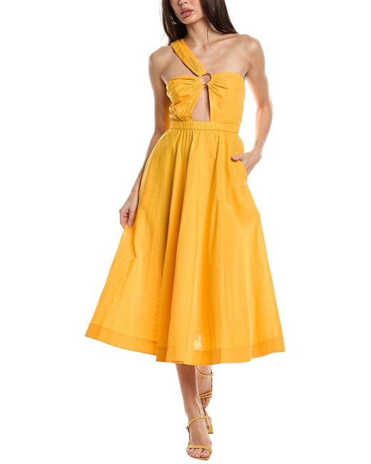 Jason Wu Yellow One-shoulder Cutout Linen-blend Maxi Dress
