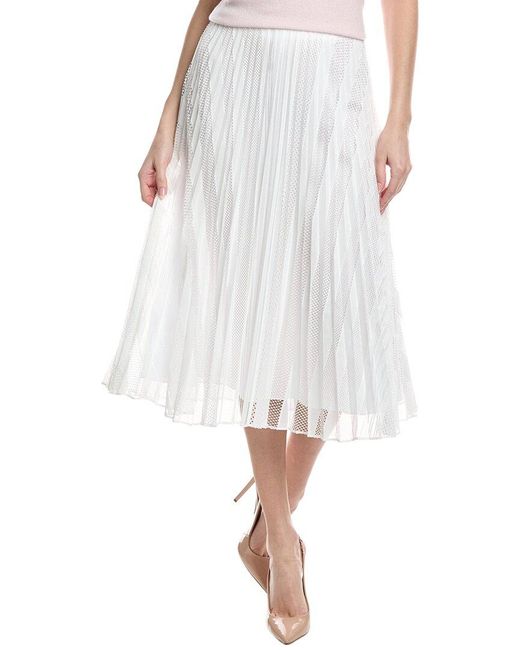 Theory White Pleated Midi Skirt