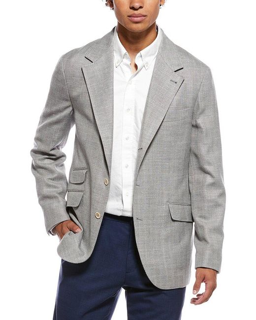 Brunello Cucinelli Gray Wool, Linen & Silk-Blend Blazer for men