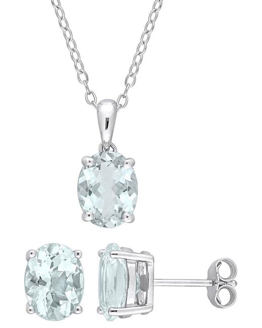 Rina Limor White Silver 4.50 Ct. Tw. Aquamarine 2pc Jewelry Set
