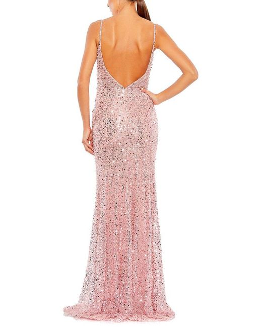 Mac Duggal Pink Embellished Plunge Neck Sleeveless Trumpet Gown