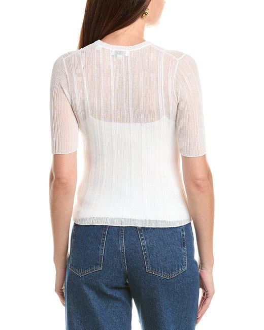 Vince White Double Layer Rib Elbow-Sleeve Sweater