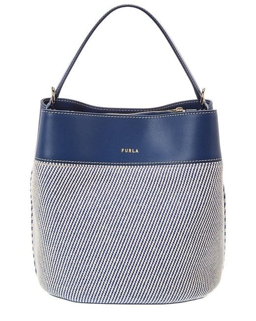 Furla Blue Amelia Medium Leather Bucket Bag