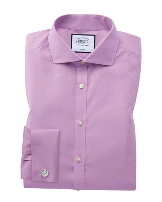 Charles Tyrwhitt Purple Non-iron Poplin Cutaway Extra Slim Fit Shirt for men
