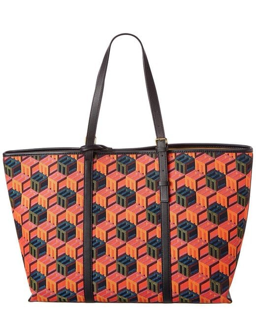 MCM Red Cubic Monogram Jacquard Shopper Tote