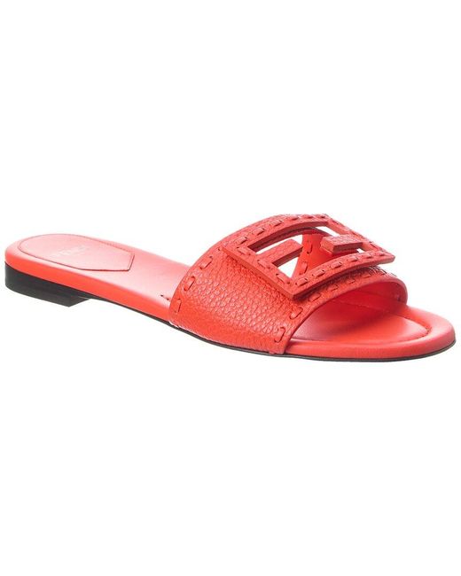 Fendi Red Baguette Leather Sandal