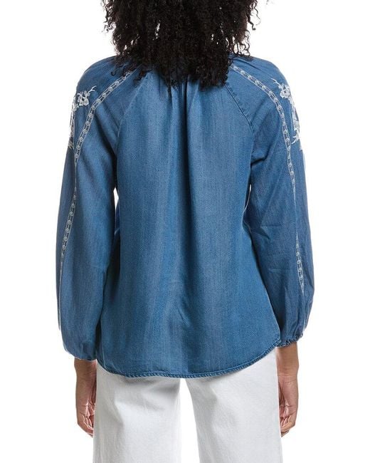 Nanette Lepore Blue Embroidered Blouse