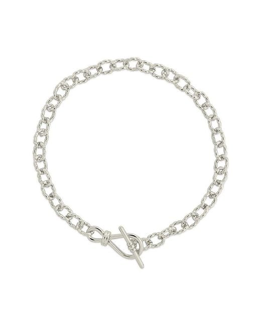 Sterling Forever Metallic Rhodium Plated Scottie Textured Chain Toggle Bracelet