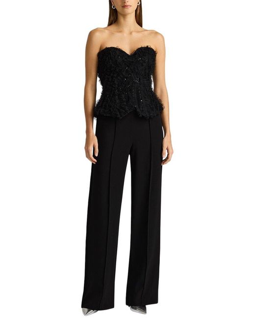 Zac Posen Black Applique On Lace Bustier Jumpsuit