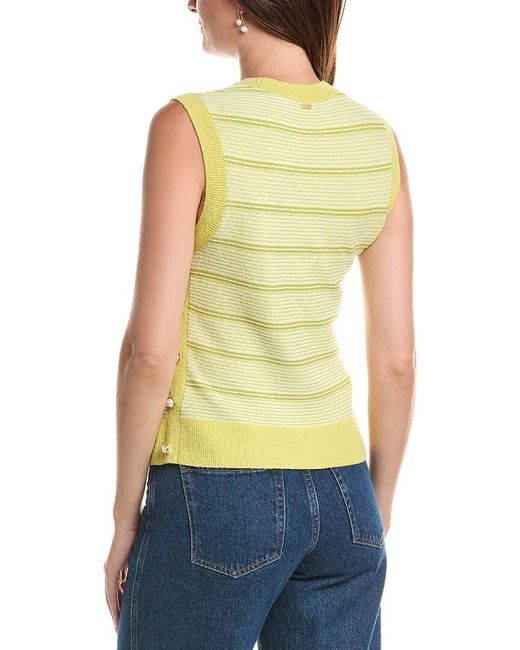 St. John Green Wool-Blend Side Placket Tank Top