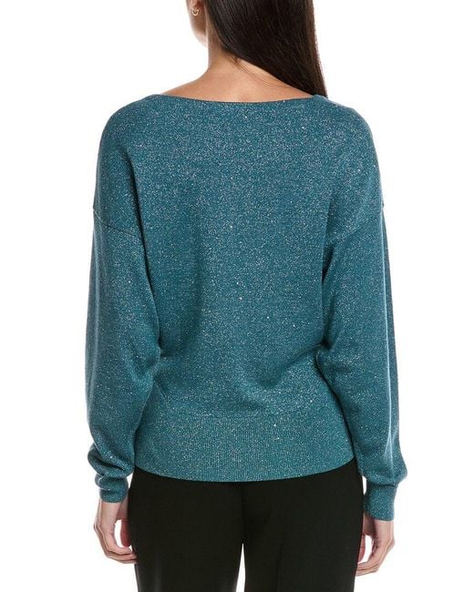 Lafayette 148 New York Blue Wool & Silk-Blend Voluminous Sleeve V-Neck Sweater