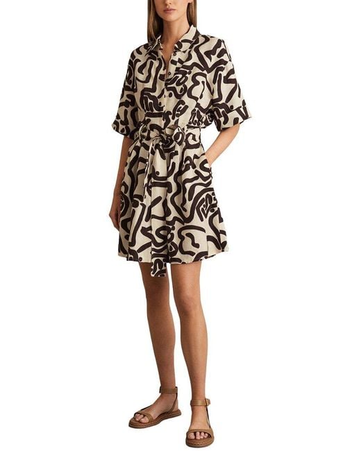 Reiss White Camelia Mono Print Shirt Dress