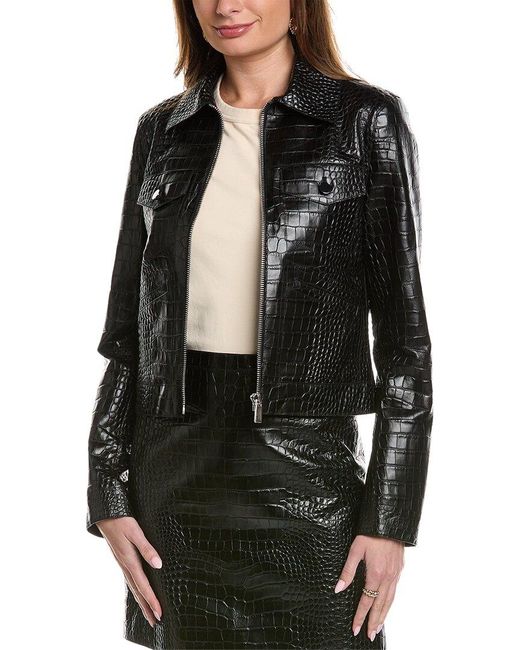 Michael Kors Black Croc-embossed Leather Jacket