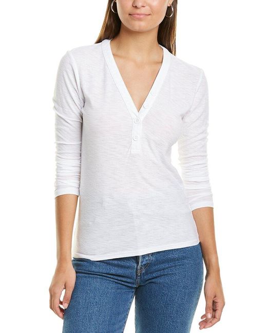 James Perse White Jersey Henley Top