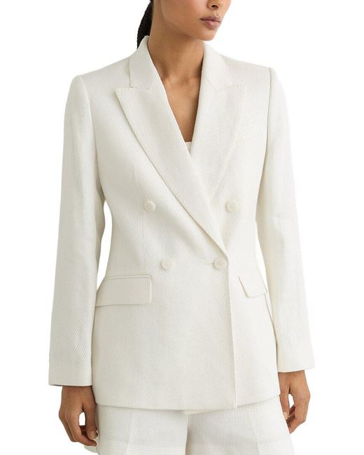 Reiss White Alyx Linen-Blend Double Breasted Suit Jacket
