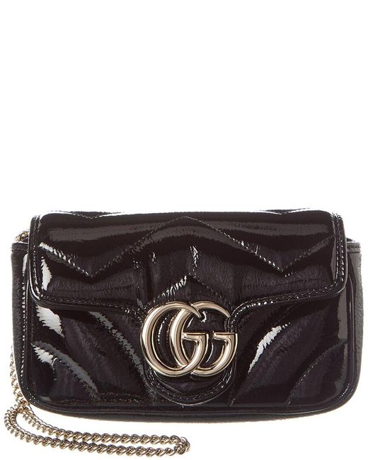 Gucci Black GG Marmont Super Mini Patent Shoulder Bag