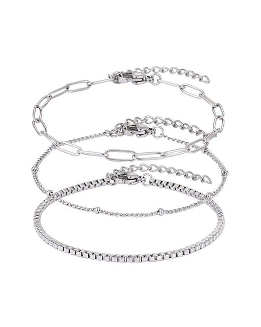 Adornia White Plated Stainless Steel Tarnish-Resistant 3-Chain Bracelet Set