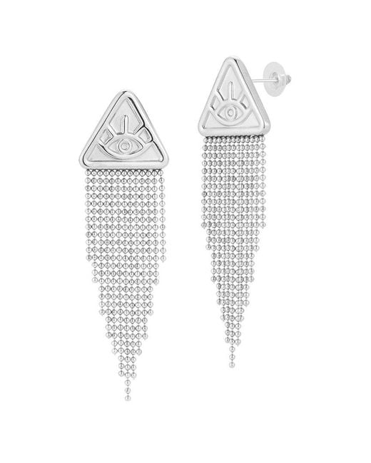 Sphera Milano White Plated Evil Eye Fringe Earrings