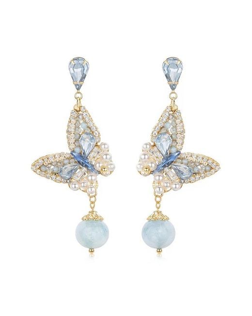 Liv Oliver White 18K Plated 18.20 Ct. Tw. Agate, Quartz Cz Morpho Pavé Drops Earrings