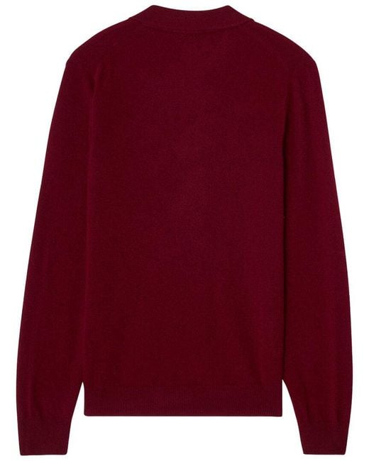 Robert Talbott Red 100% Cashmere Parsons Johnny Collar Sweater for men