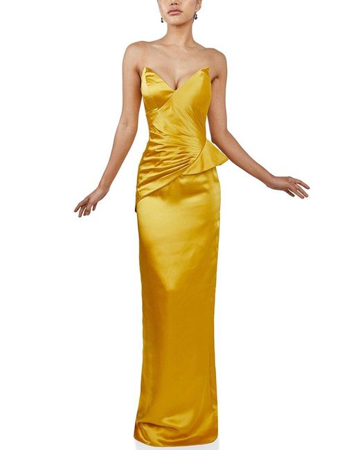 Terani Yellow Off-shoulder Sleeveless Long Gown