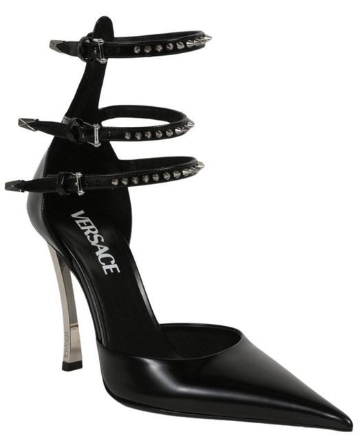 Versace Black Spiked Pin Point Leather Pump