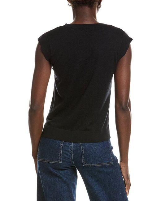 Minnie Rose Black Knit Cap Sleeve Cashmere-Blend Top