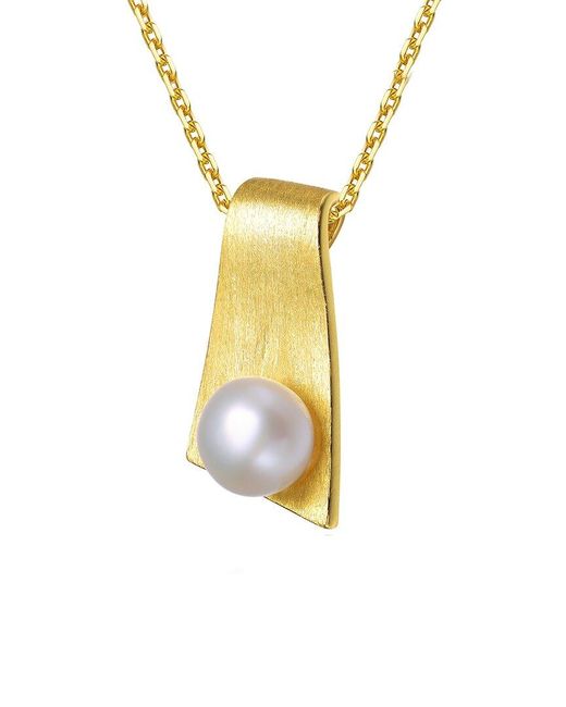 Rachel Glauber Metallic 14k Over Silver Pearl Pendant Necklace