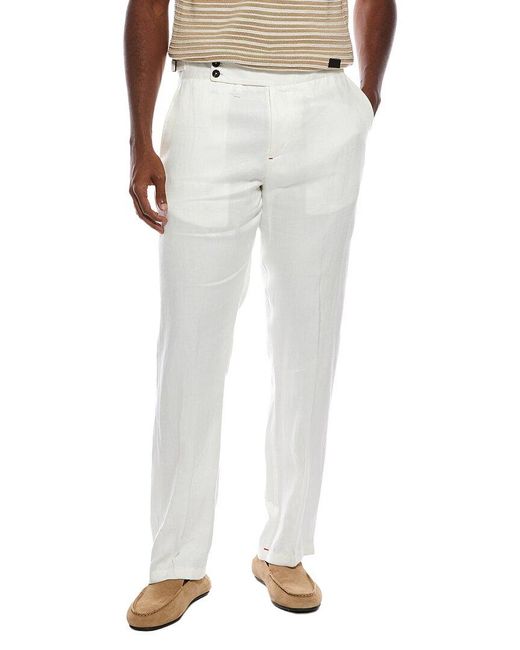 Isaia White Casalnuovo Linen Trouser for men