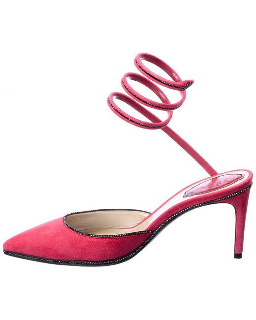 Rene Caovilla Pink Cleo Suede Pump