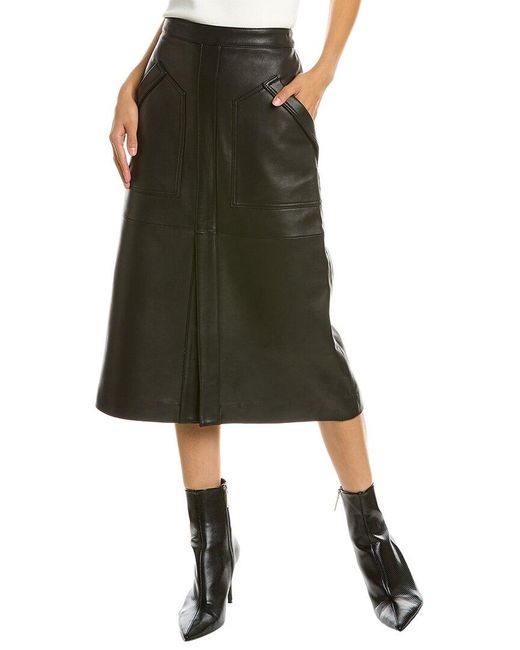 ENA PELLY Longline Utility Leather Midi Skirt in Black (Green) Lyst