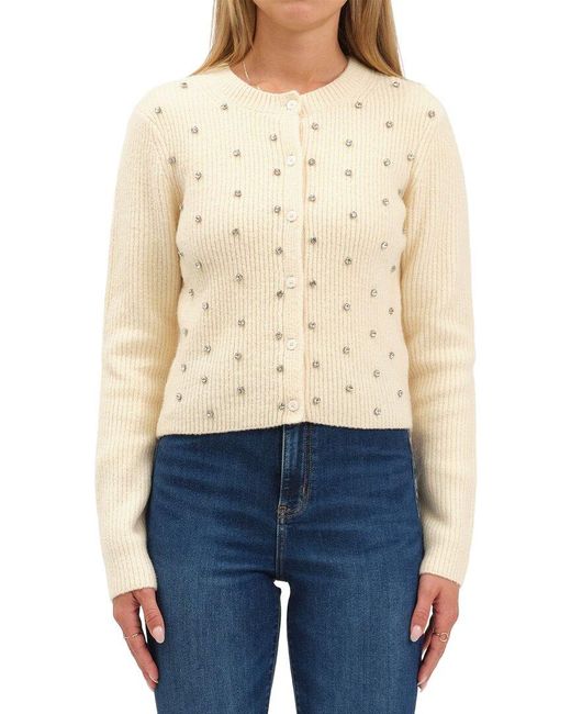 Daze Denim Blue Muse Embellished Crewneck Cardigan