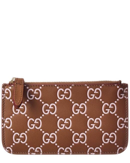 Gucci Brown Emblem Gg Leather Key Case