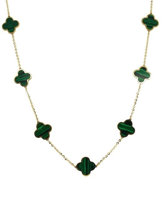 Italian Gold Multicolor 14K Malachite Big Clover Necklace