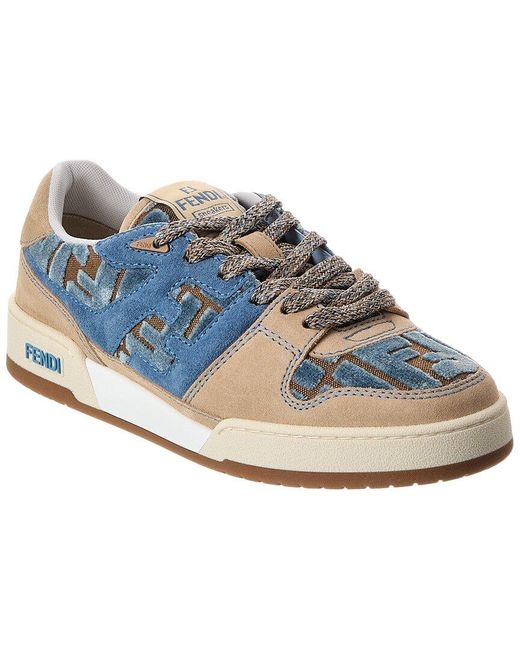 Fendi Blue Match Ff Jacquard Velvet & Suede Sneaker