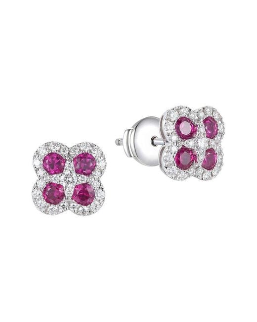 Gregg Ruth Pink 14K 1.99 Ct. Tw. Diamond & Ruby Clover X Effect Earring