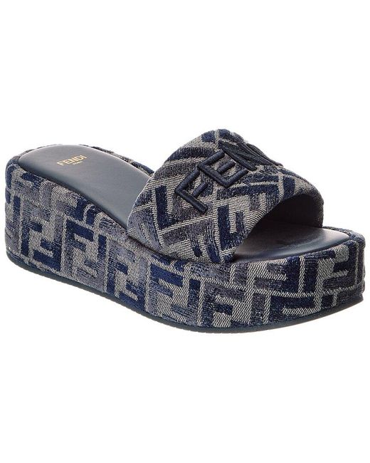Fendi Blue Sunshine Ff Chenille Platform Sandal