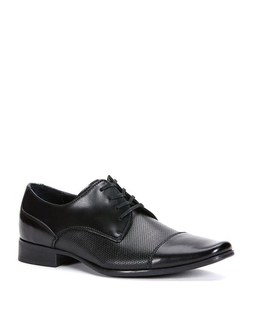 Calvin Klein Black Bram Diamond-panel Leather Derby Shoes for men