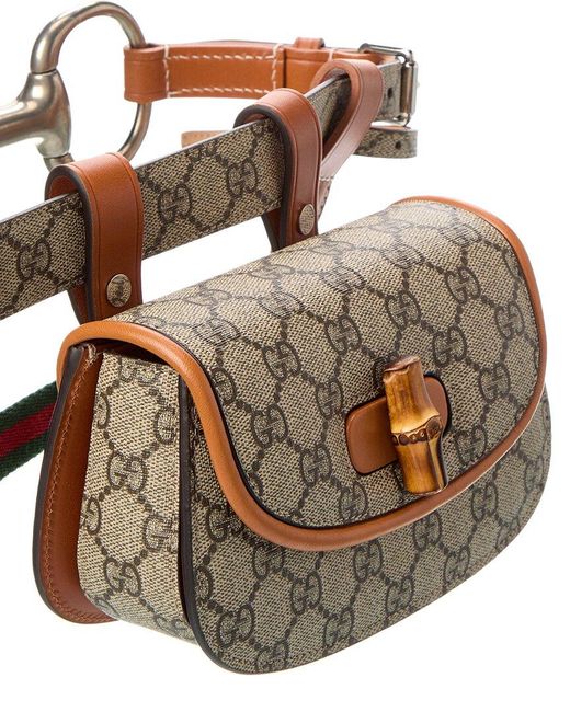 Gucci Brown Bamboo Gg Supreme Canvas & Leather Belt Bag