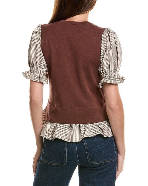 Nanette Lepore Brown Mixed Media Top