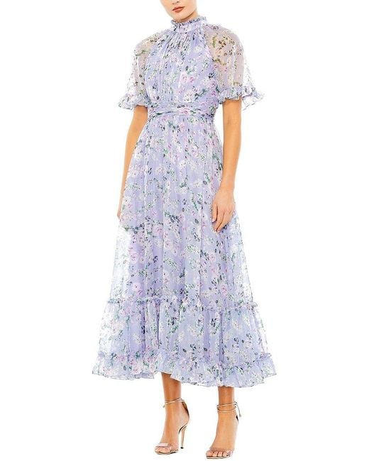Mac Duggal Blue Print Evening Midi Dress
