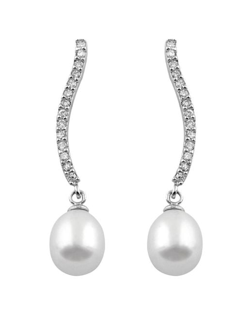 Splendid White Rhodium Over Silver 7.5-8mm Pearl Earrings