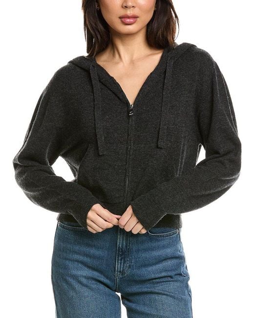 Brodie Cashmere Black Cropped Zip Up Wool & Cashmere-Blend Hoodie