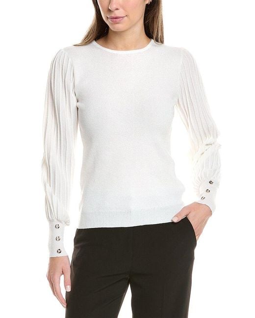 Nanette Lepore White Balloon Sleeve Sweater