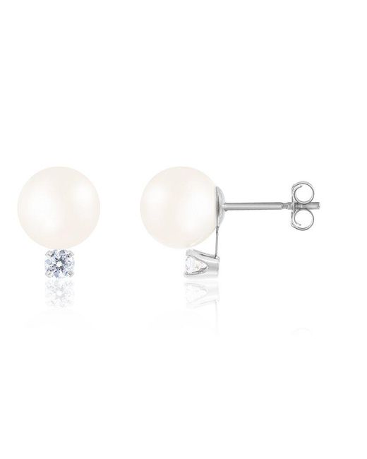 Splendid Multicolor Vermeil 0.1 Ct. Tw. Diamond 7-8mm Pearl Earrings