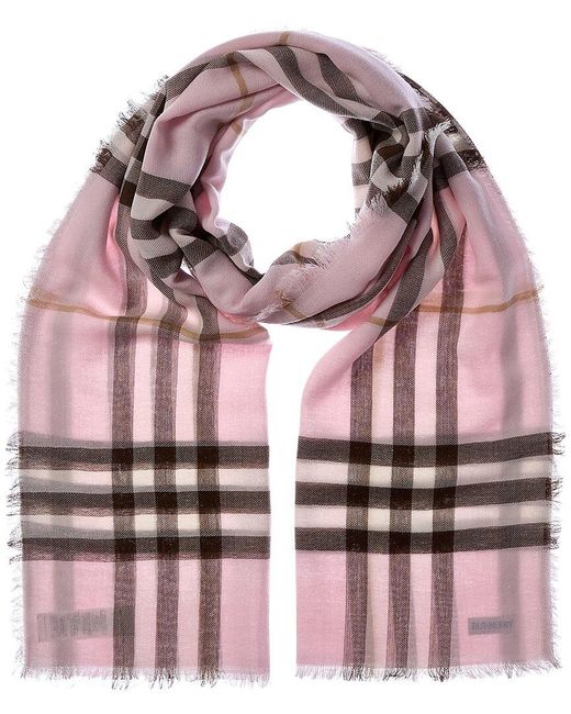 Burberry Pink Check Wool Scarf