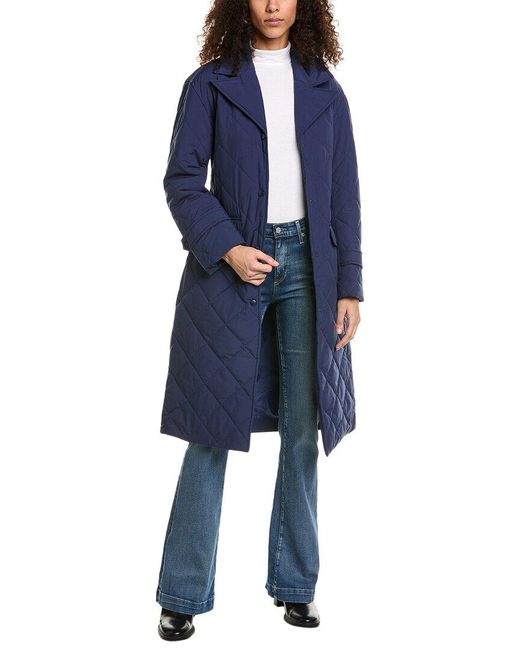 Ellen Tracy Blue Diamond Quilted Trench Coat