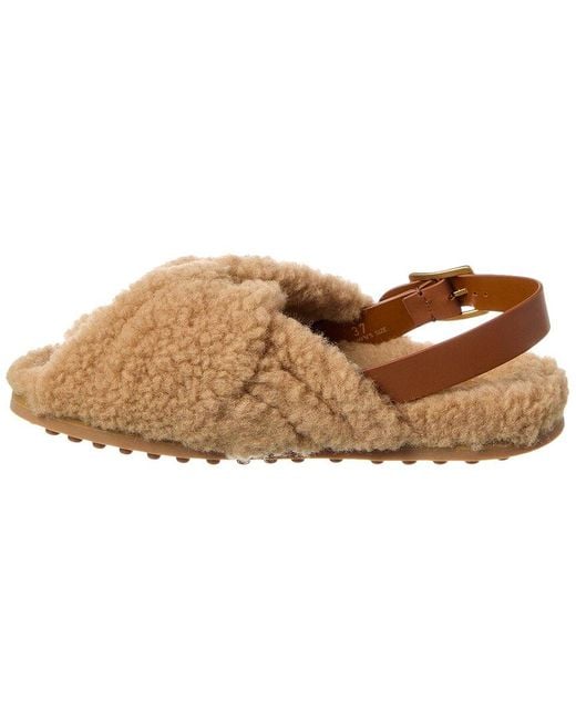 Tod's Brown Shearling & Leather Sandal